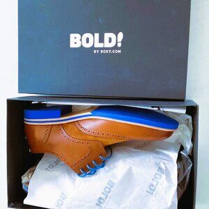 Rare Brand New Men's Bold Brown Leather and Suede Wingtips with blue Soles -S 14